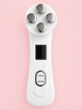 Front view of the Solwynn Contour facial device, showing its four stainless steel electrodes, LED display and power buttons.
